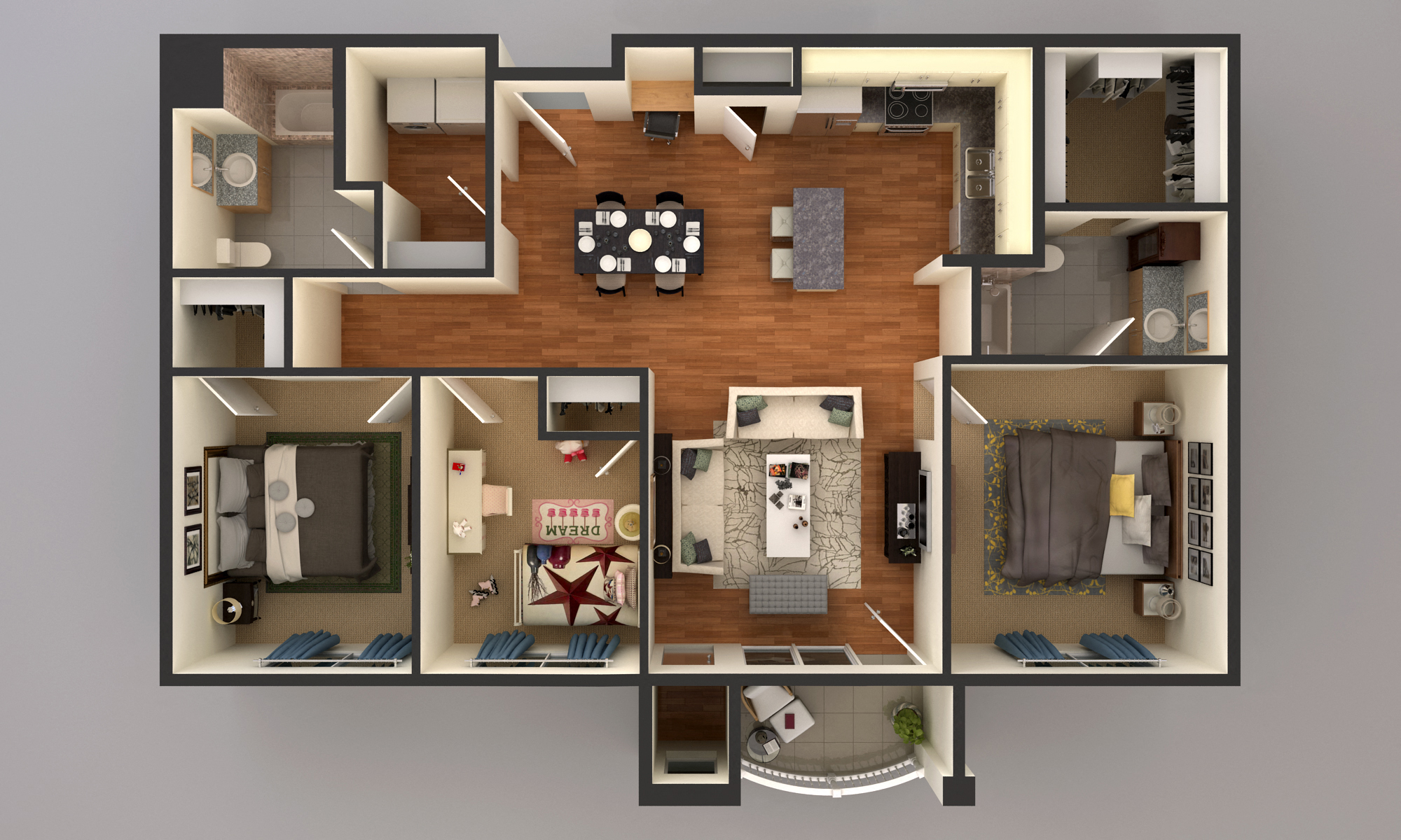 Floor plan for 3 beds, 2 baths, 1435 sqft